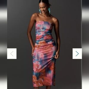 NWT Anthropologie Floral Strapless Midi Dress
